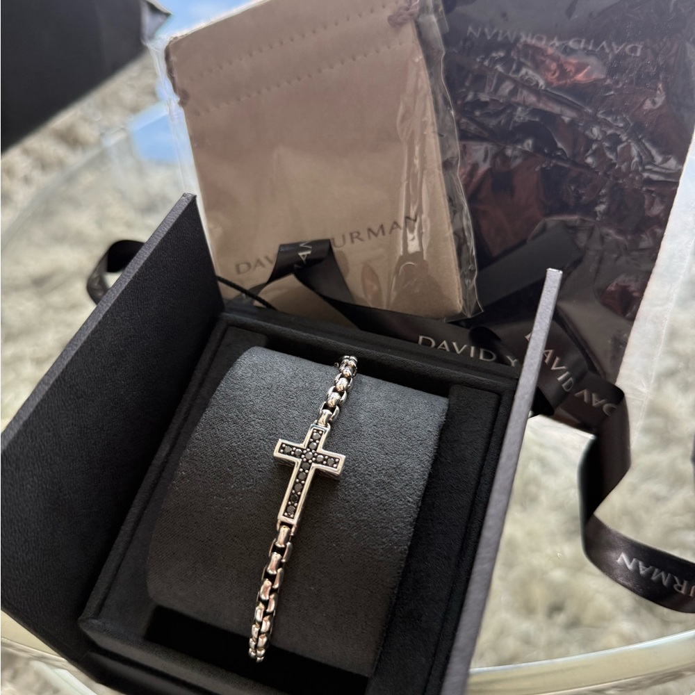 David Yurman CROSS STATION BRACELET  Black Diamonds NEW